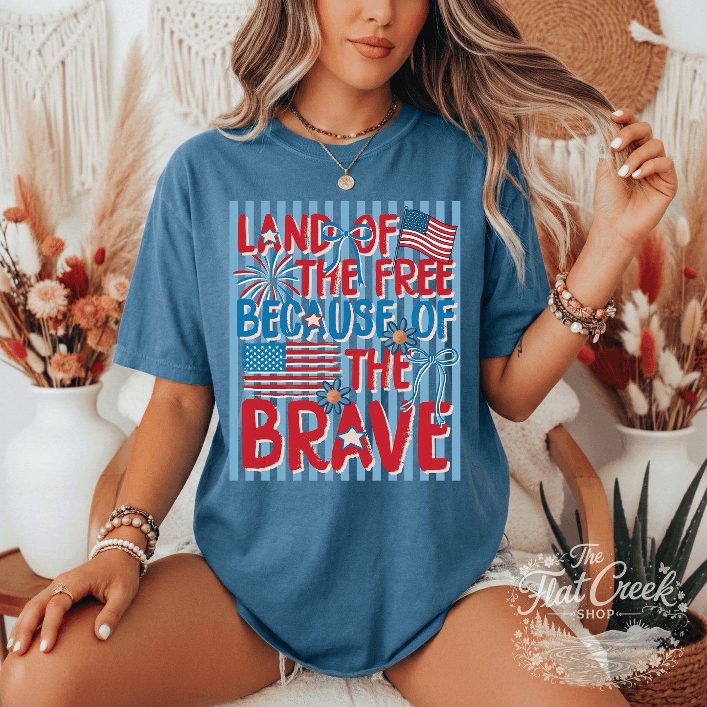 Land of the Free Because of the Brave Shirt | Patriotic Graphic Tee | 4th of July Tee | Comfort Colors StyleSThe Flat Creek Shop LLC