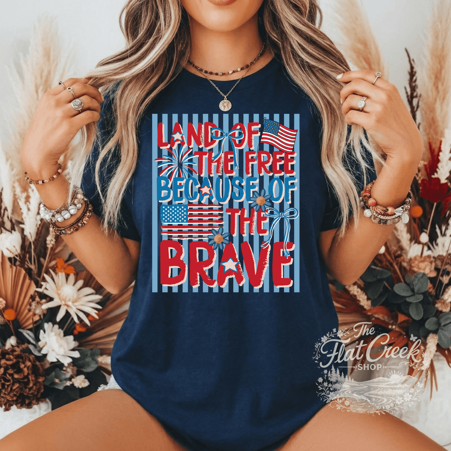Land of the Free Because of the Brave Shirt | Patriotic Graphic Tee | 4th of July Tee | Comfort Colors StyleSThe Flat Creek Shop LLC