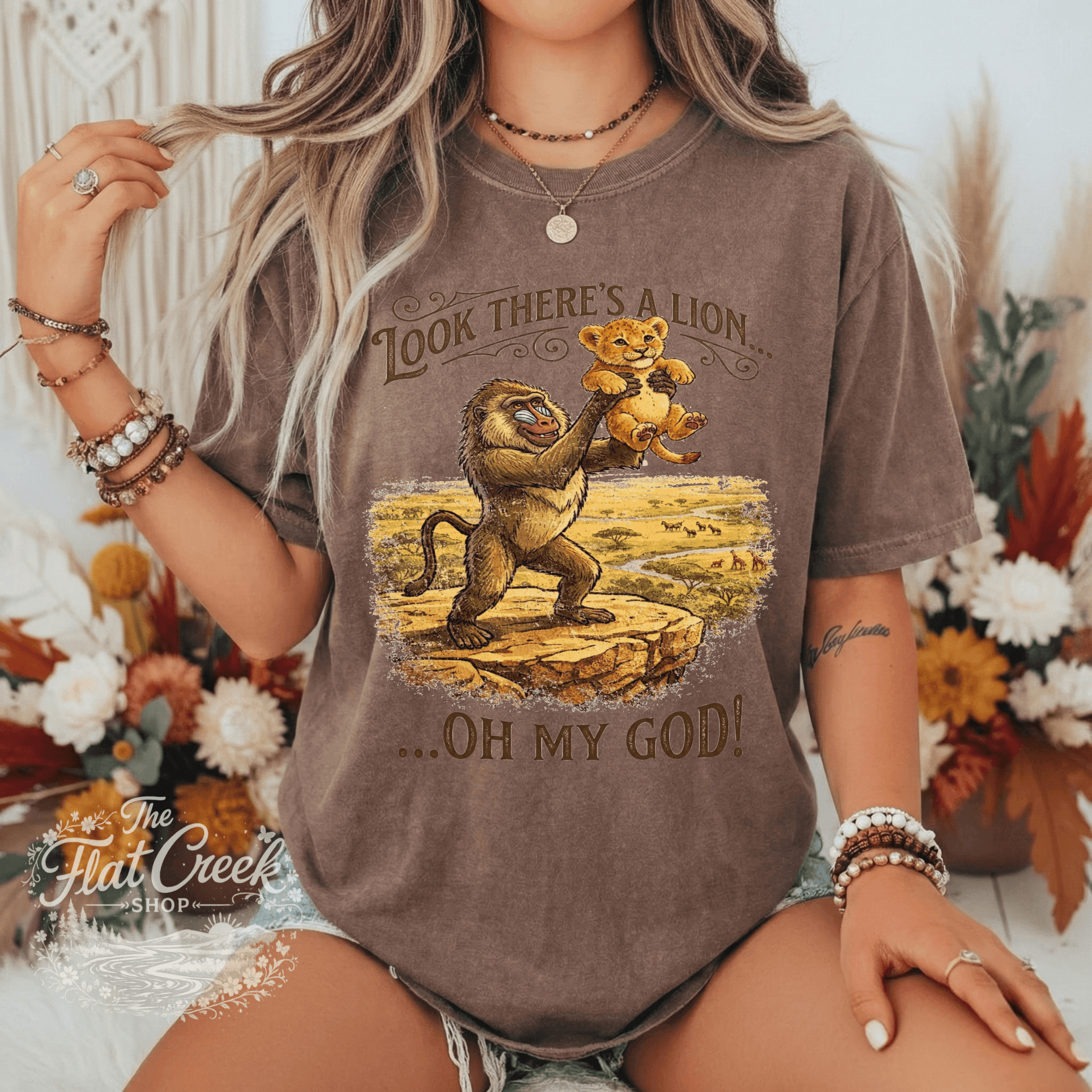 Look There's A Lion Oh My God Comfort Colors TeeSThe Flat Creek Shop LLC