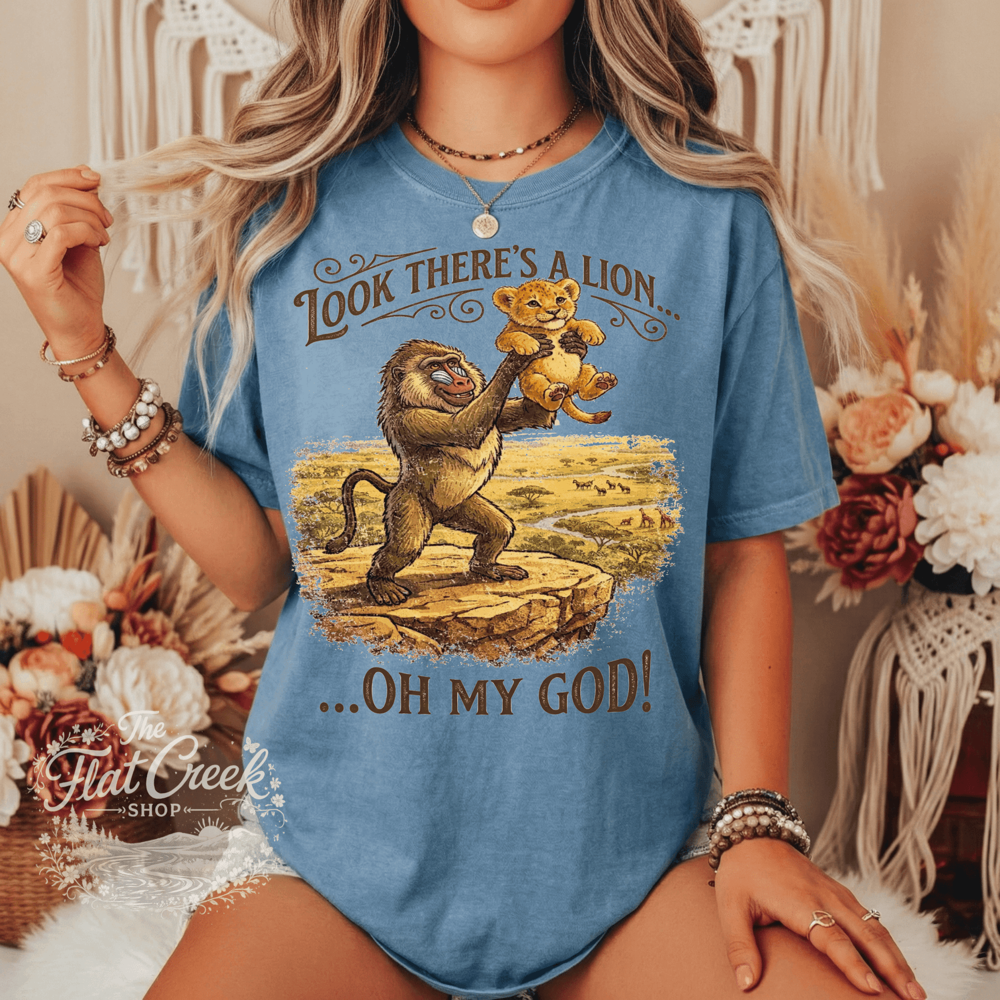 Look There's A Lion Oh My God Comfort Colors TeeSThe Flat Creek Shop LLC