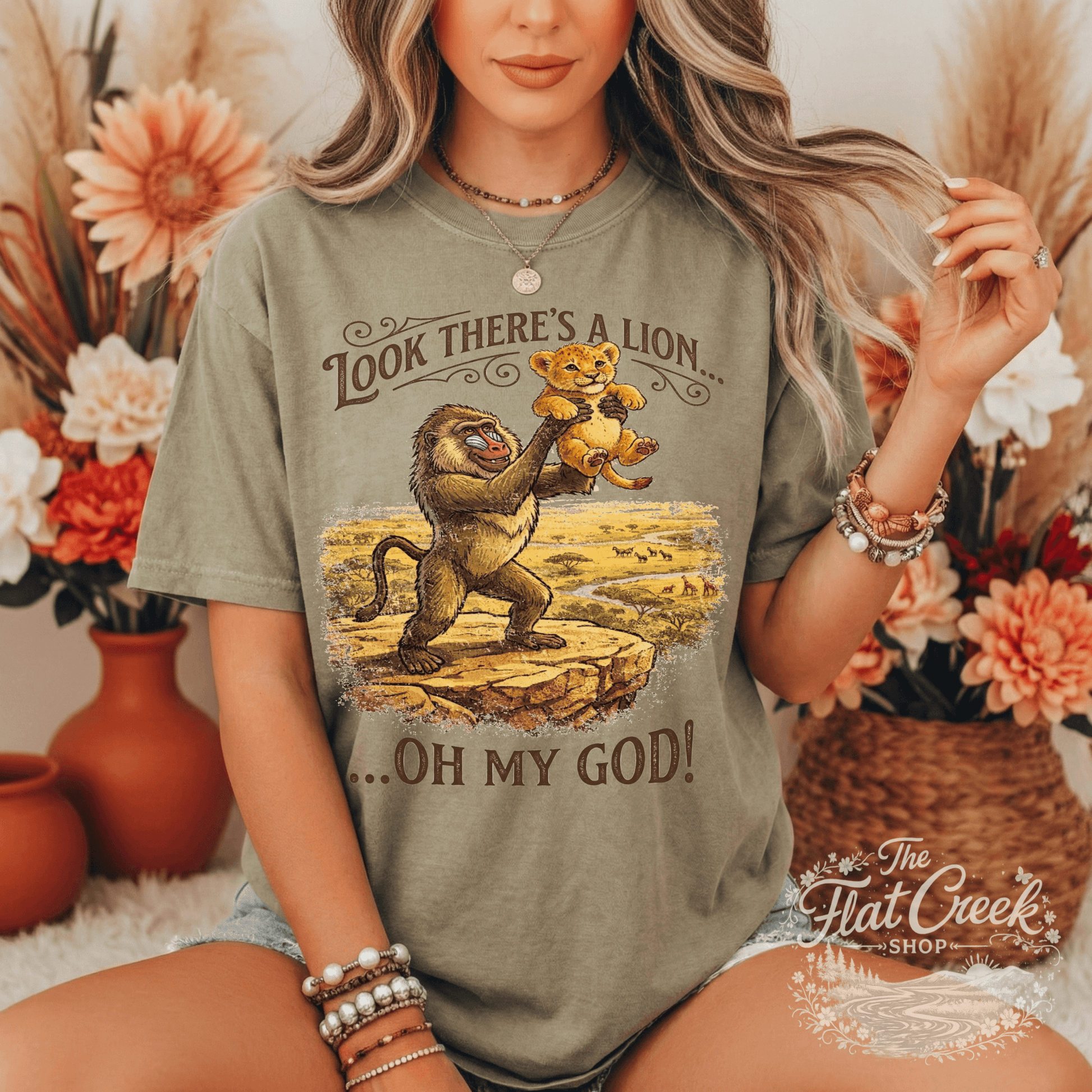 Look There's A Lion Oh My God Comfort Colors TeeSThe Flat Creek Shop LLC