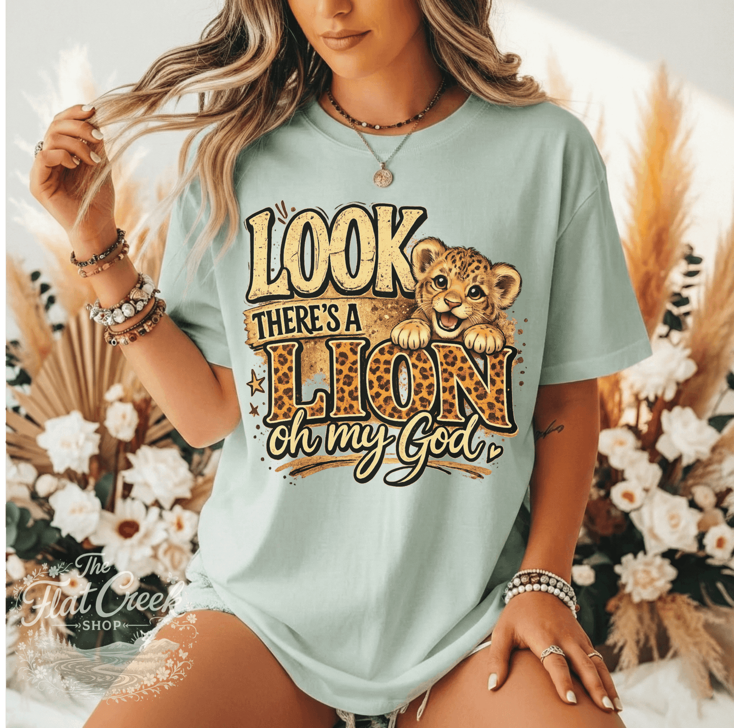 Look There's A Lion Oh My God Comfort Colors TeeSThe Flat Creek Shop LLC