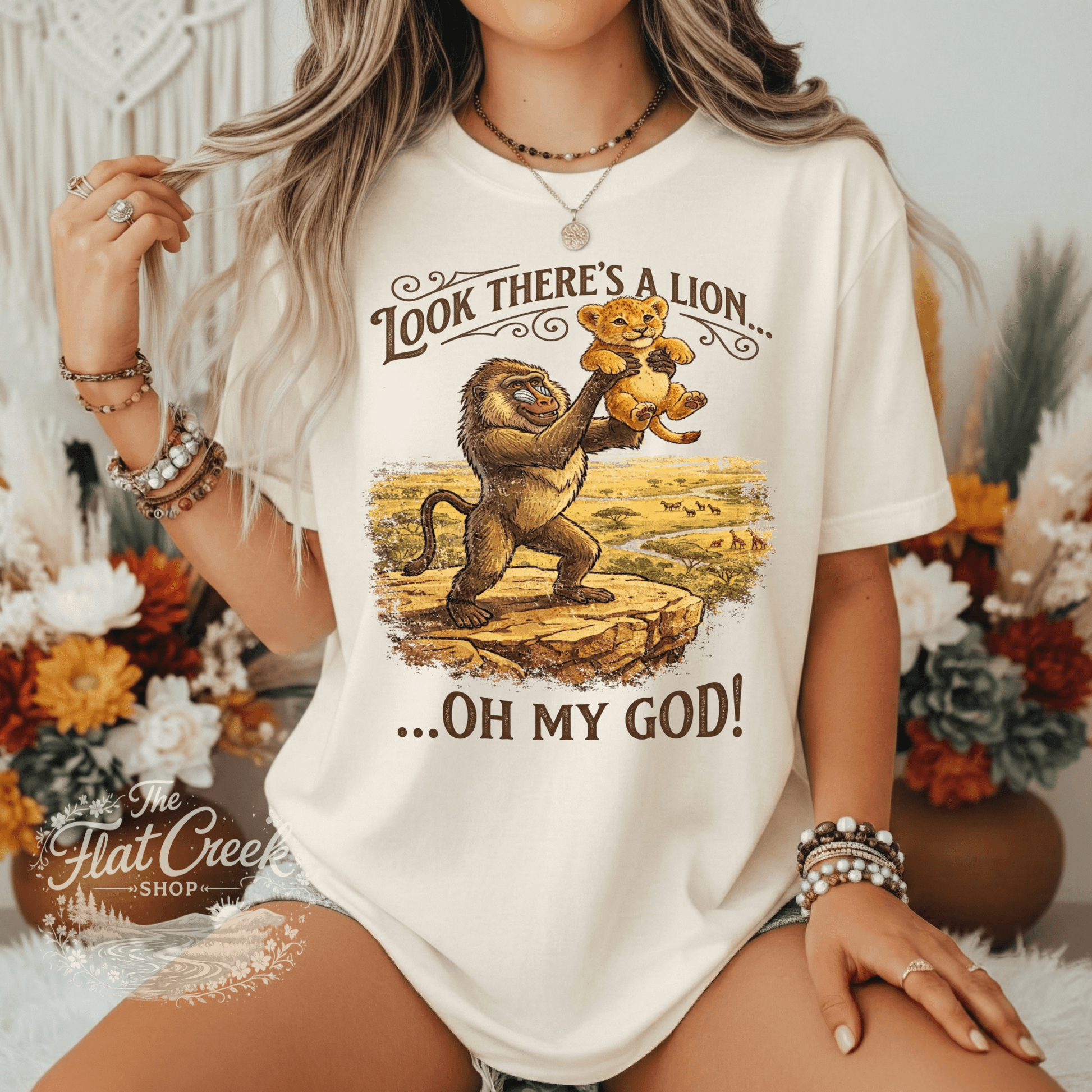 Look There's A Lion Oh My God Comfort Colors TeeSThe Flat Creek Shop LLC