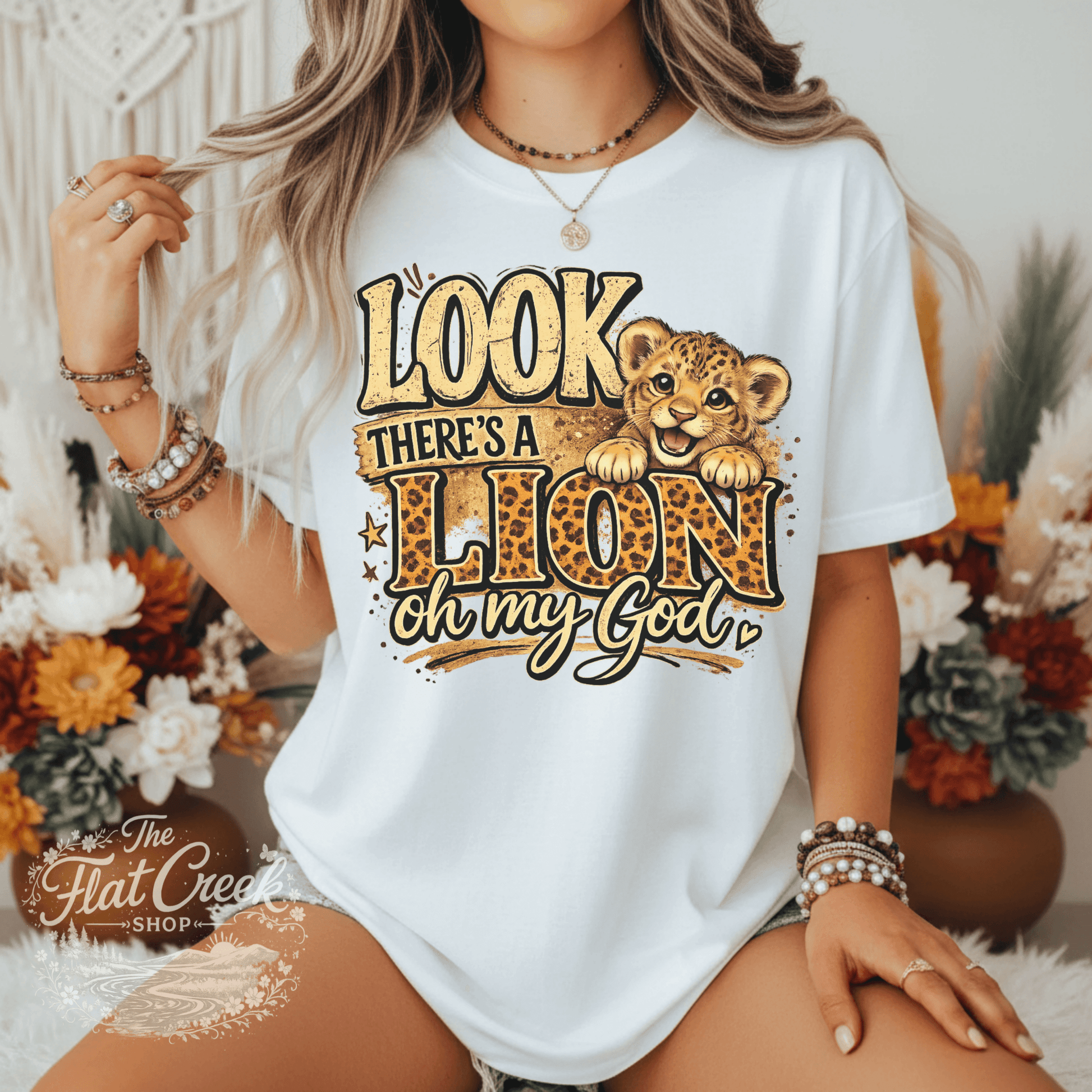 Look There's A Lion Oh My God Comfort Colors TeeSThe Flat Creek Shop LLC
