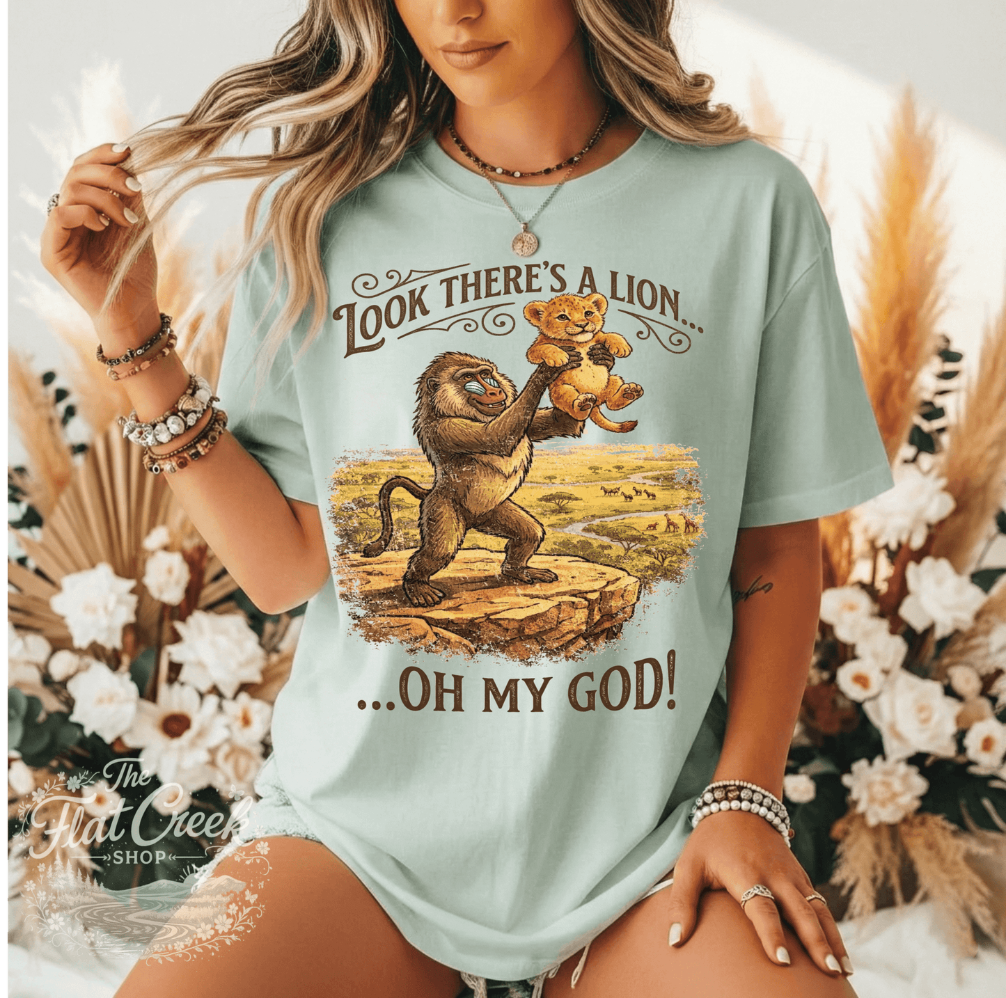 Look There's A Lion Oh My God Comfort Colors TeeSThe Flat Creek Shop LLC