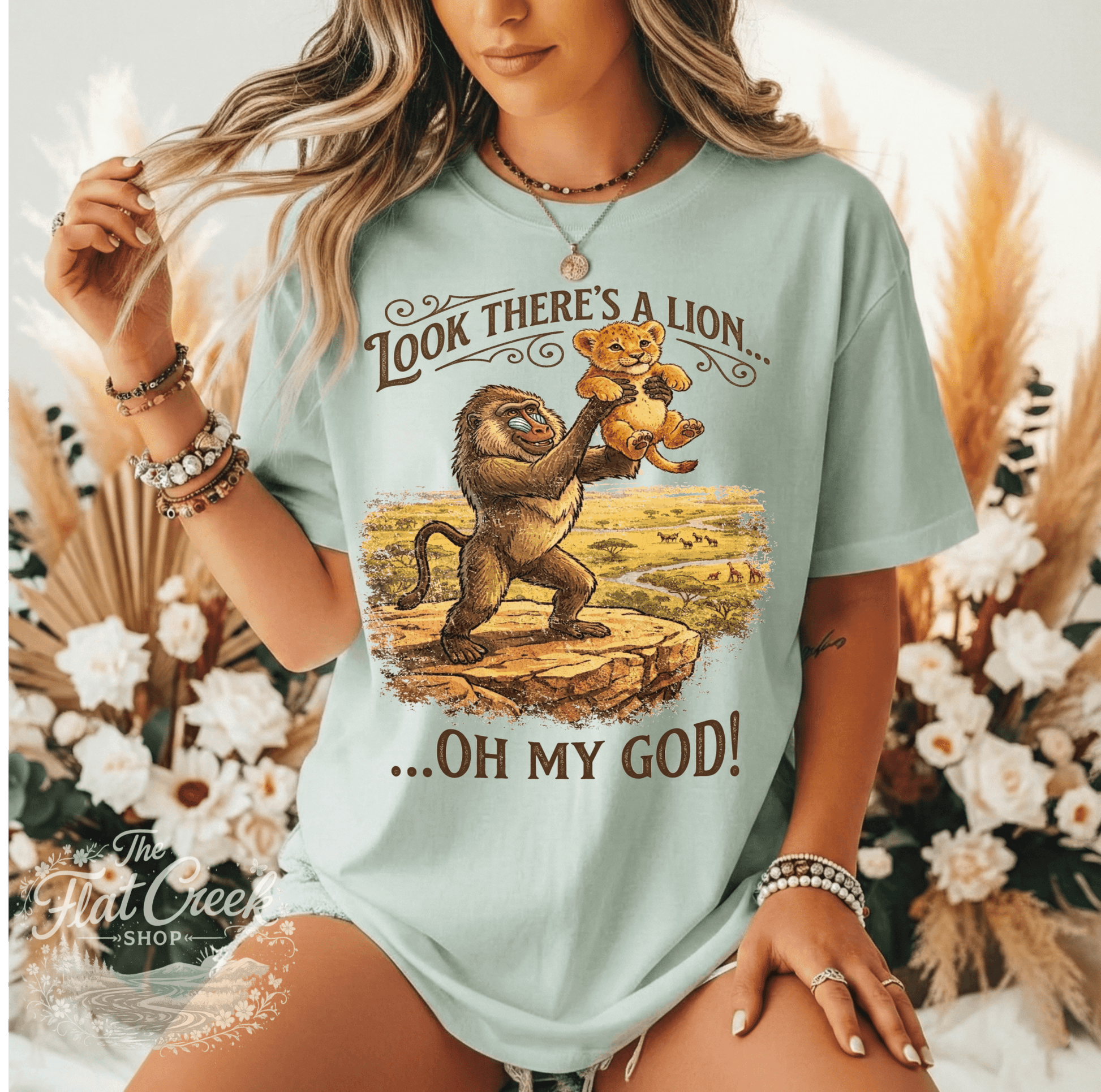 Look There's A Lion Oh My God Comfort Colors TeeSThe Flat Creek Shop LLC
