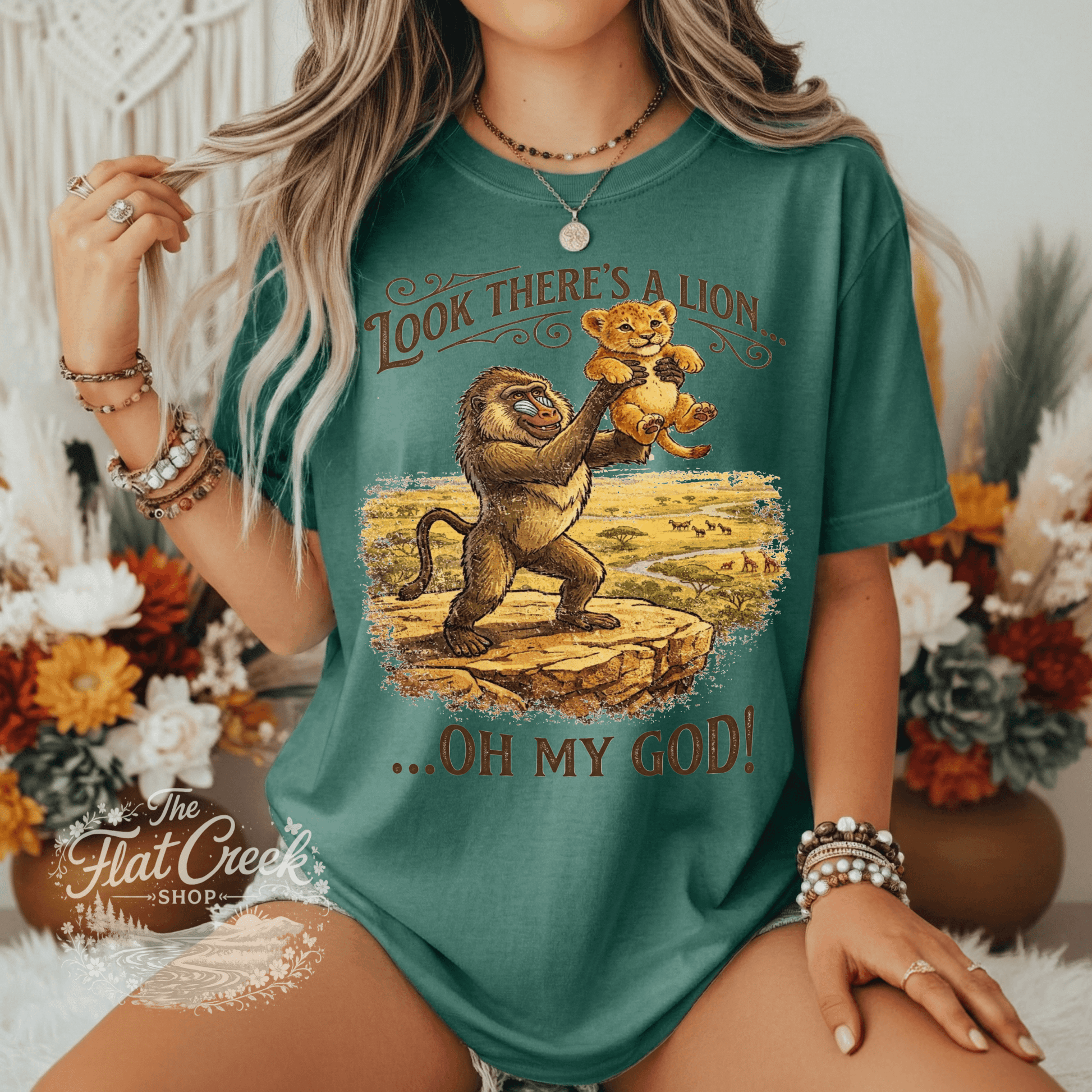 Look There's A Lion Oh My God Comfort Colors TeeSThe Flat Creek Shop LLC