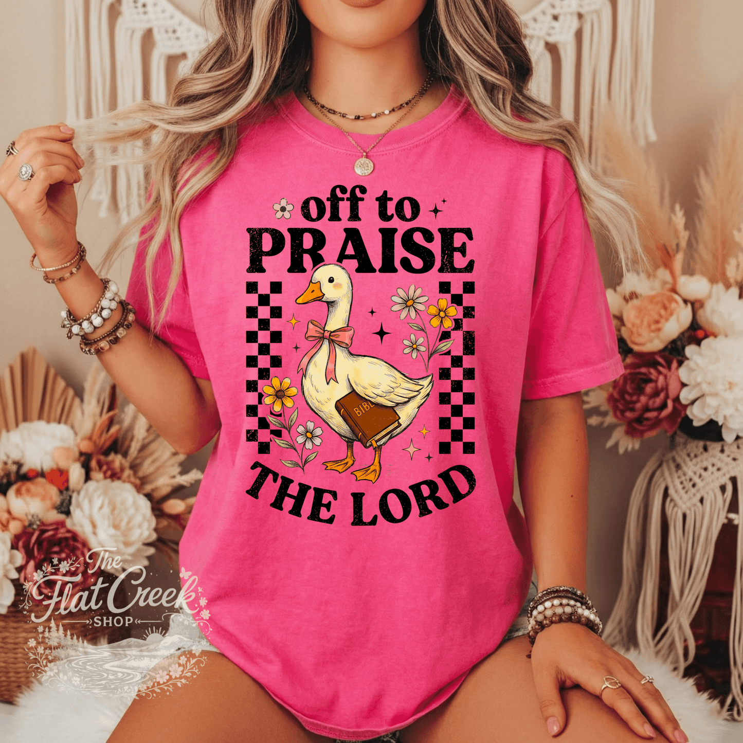 Off to Praise the Lord Shirt | Christian Goose Tee | Cute Faith Graphic T-Shirt | Trendy Christian Shirt for WomenSThe Flat Creek Shop LLC