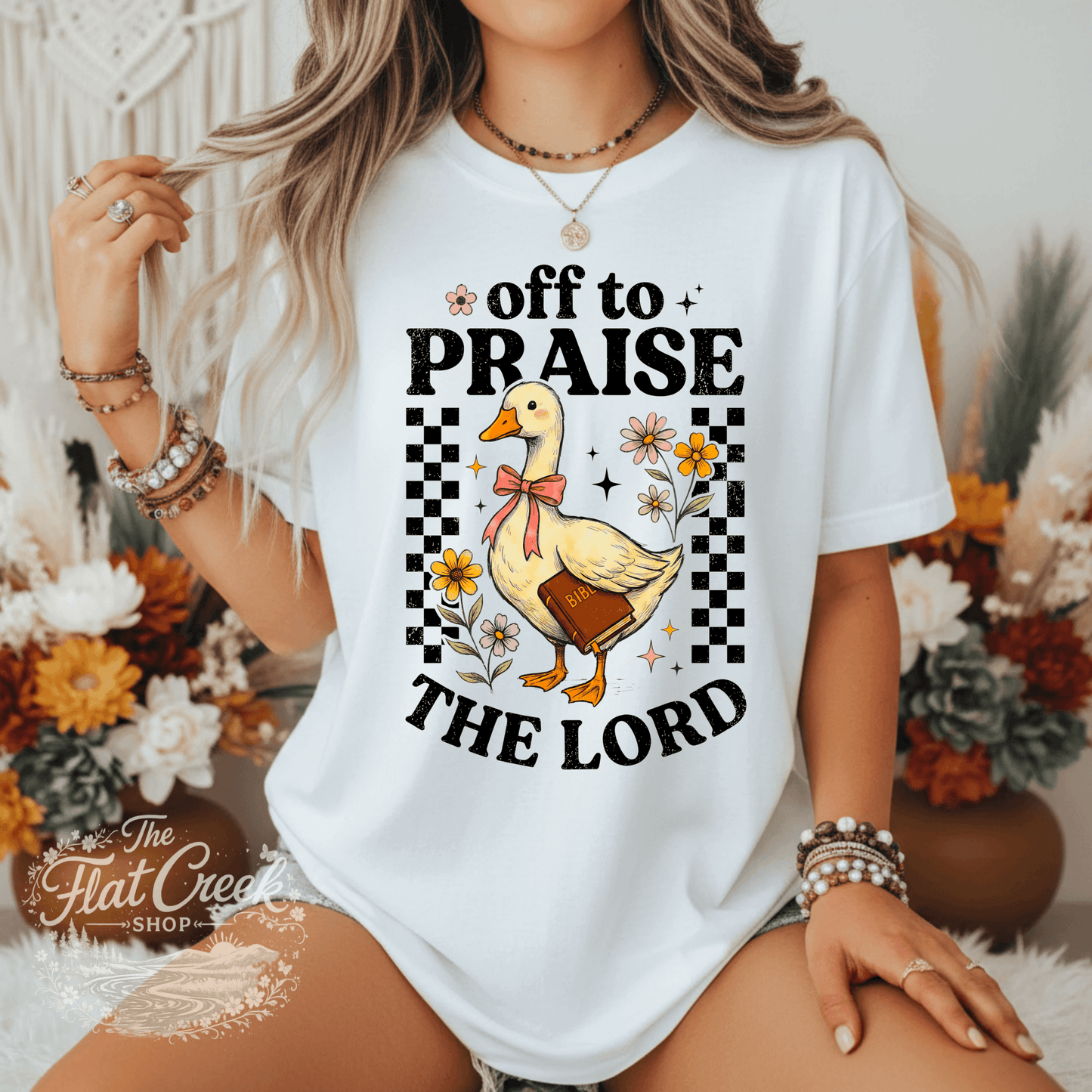 Off to Praise the Lord Shirt | Christian Goose Tee | Cute Faith Graphic T-Shirt | Trendy Christian Shirt for WomenSThe Flat Creek Shop LLC