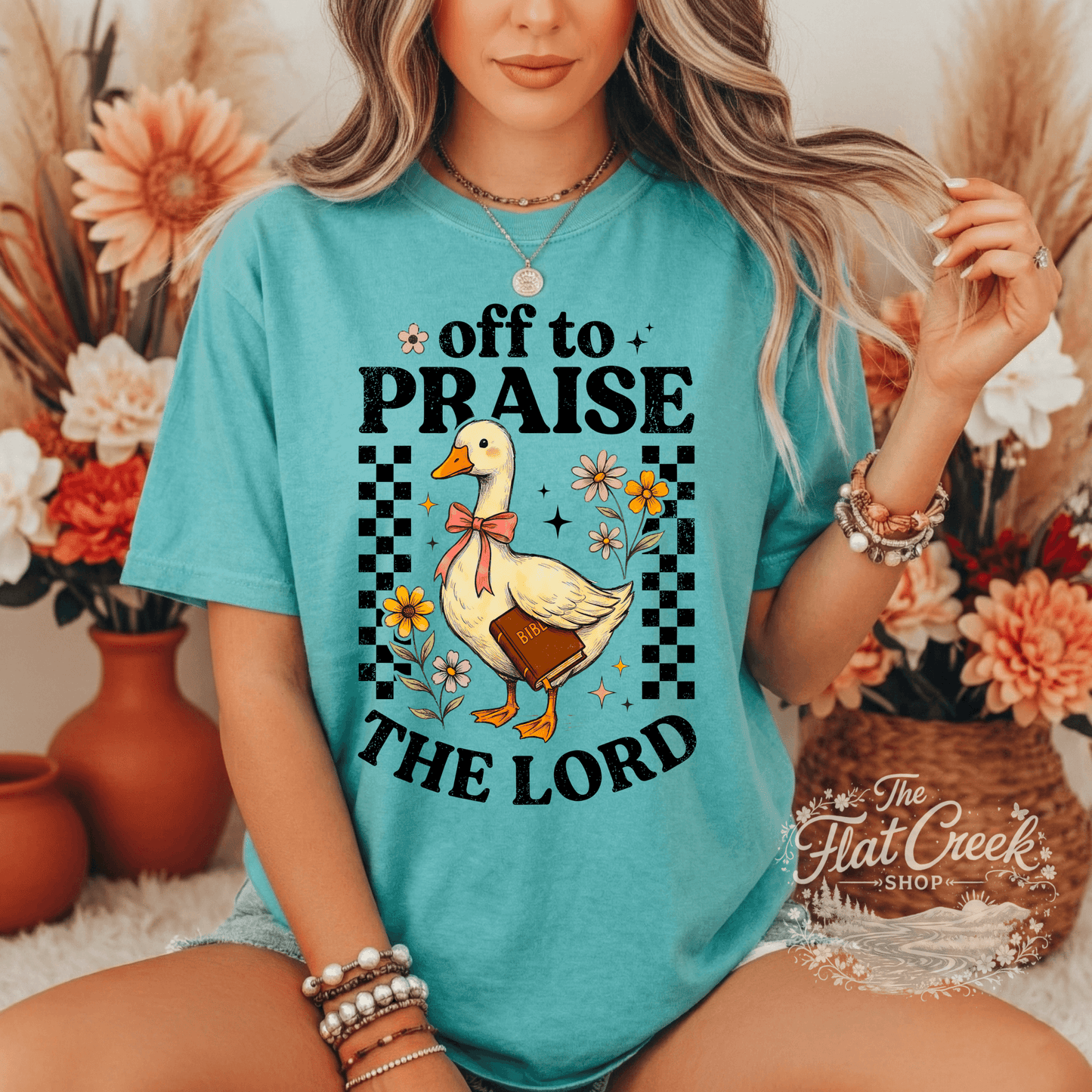 Off to Praise the Lord Shirt | Christian Goose Tee | Cute Faith Graphic T-Shirt | Trendy Christian Shirt for WomenSThe Flat Creek Shop LLC