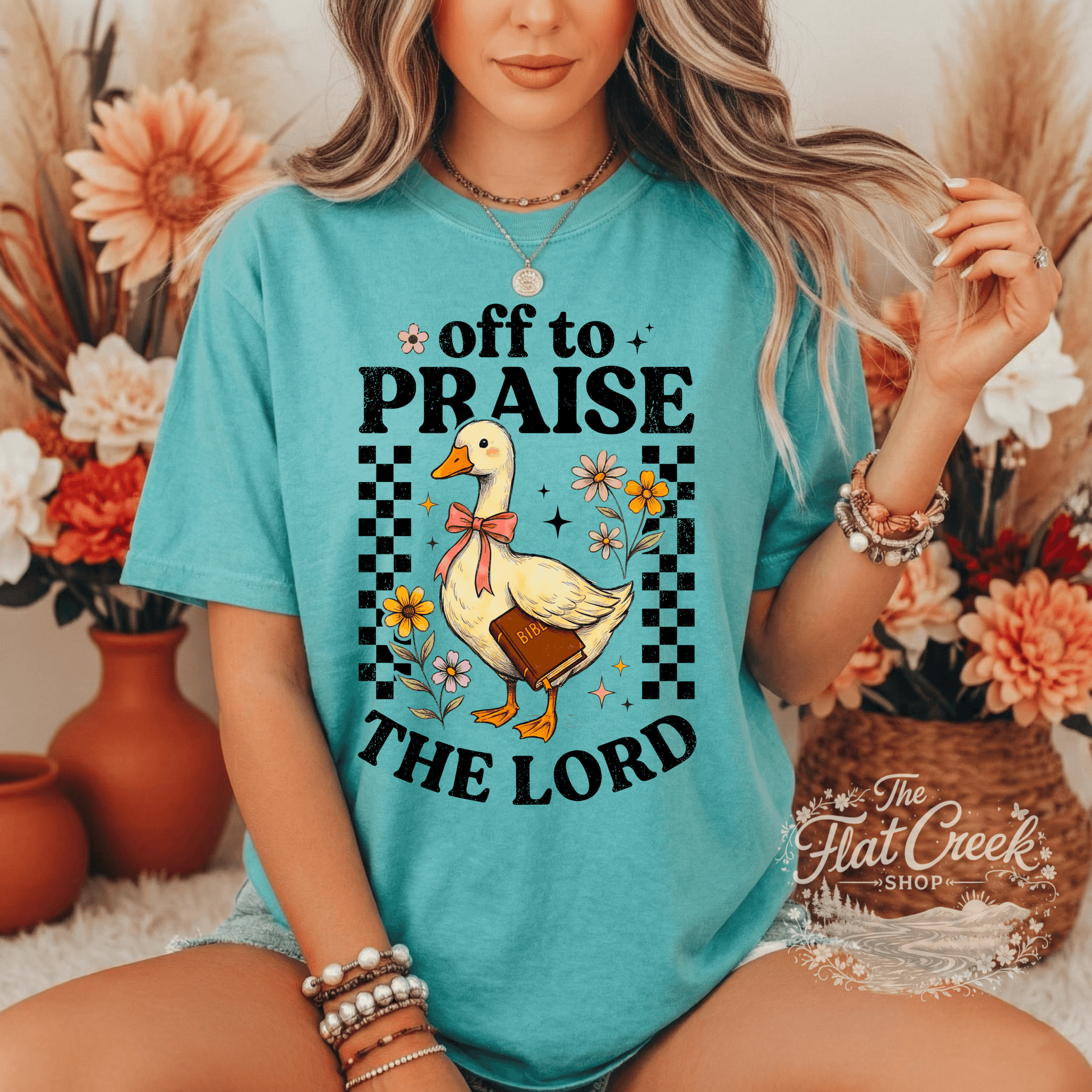 Off to Praise the Lord Shirt | Christian Goose Tee | Cute Faith Graphic T-Shirt | Trendy Christian Shirt for WomenSThe Flat Creek Shop LLC