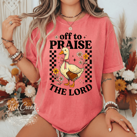 Off to Praise the Lord Shirt | Christian Goose Tee | Cute Faith Graphic T-Shirt | Trendy Christian Shirt for WomenSThe Flat Creek Shop LLC