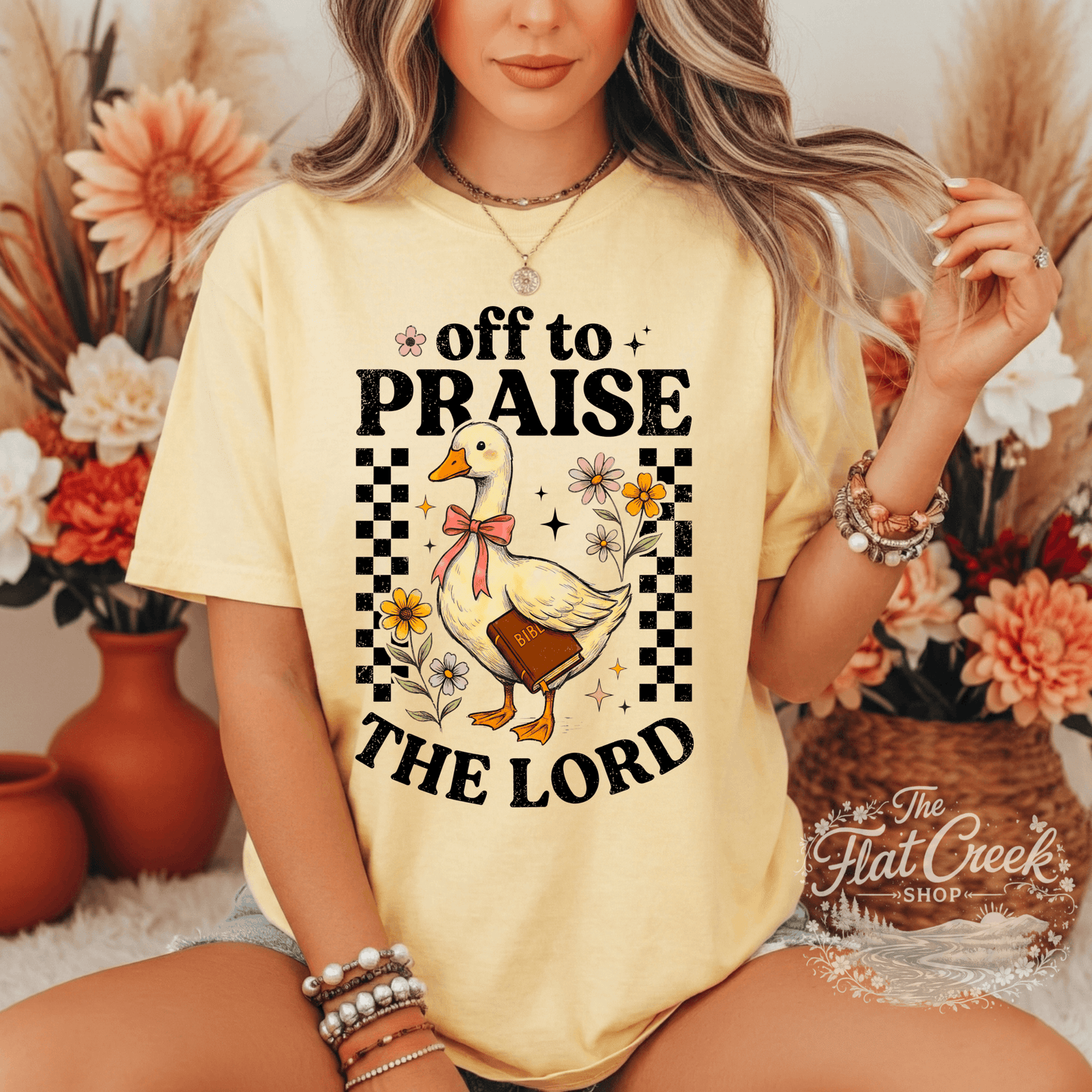 Off to Praise the Lord Shirt | Christian Goose Tee | Cute Faith Graphic T-Shirt | Trendy Christian Shirt for WomenSThe Flat Creek Shop LLC