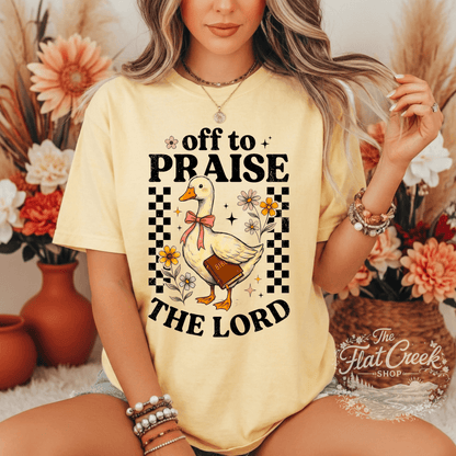 Off to Praise the Lord Shirt | Christian Goose Tee | Cute Faith Graphic T-Shirt | Trendy Christian Shirt for WomenSThe Flat Creek Shop LLC