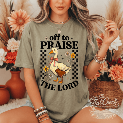 Off to Praise the Lord Shirt | Christian Goose Tee | Cute Faith Graphic T-Shirt | Trendy Christian Shirt for WomenSThe Flat Creek Shop LLC