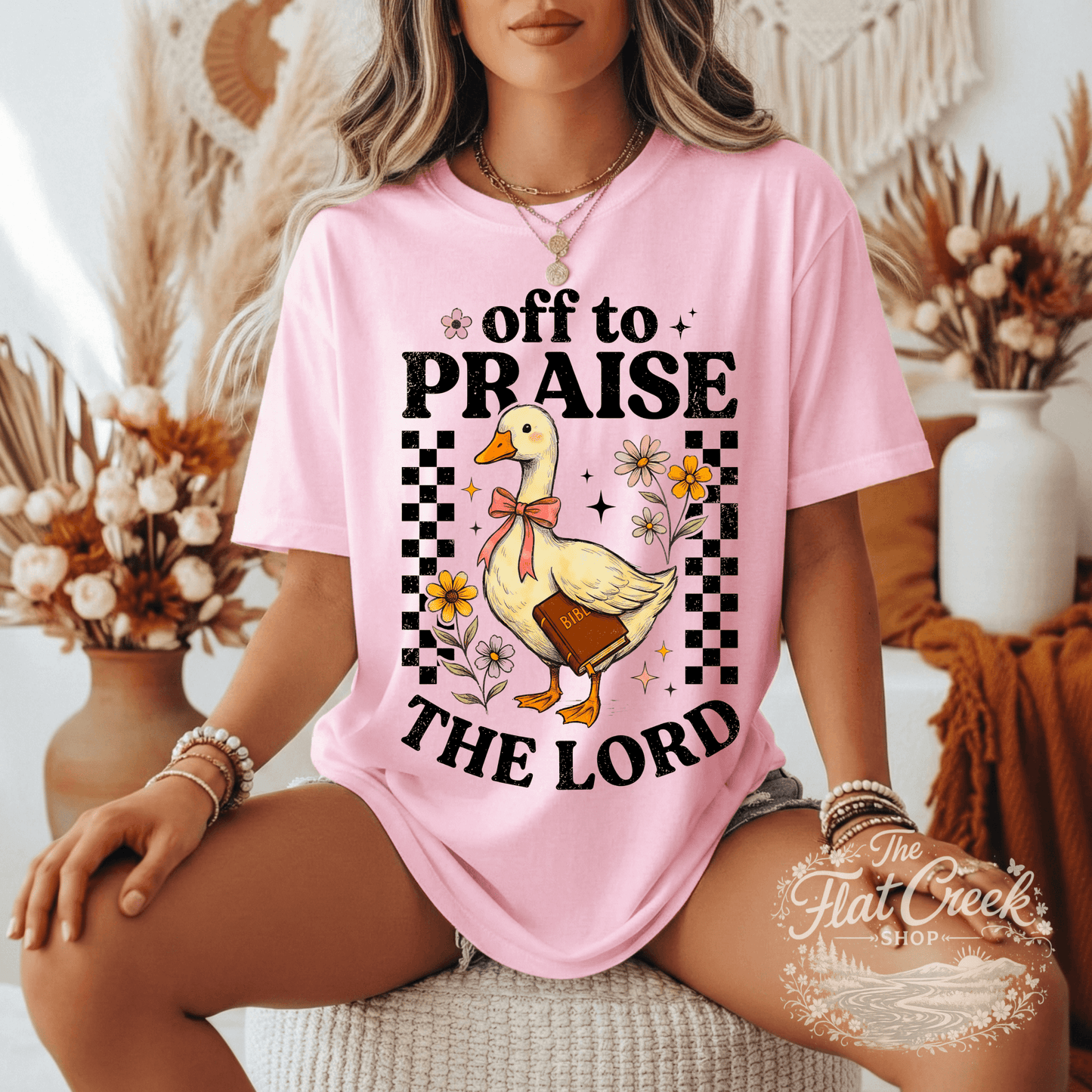 Off to Praise the Lord Shirt | Christian Goose Tee | Cute Faith Graphic T-Shirt | Trendy Christian Shirt for WomenSThe Flat Creek Shop LLC