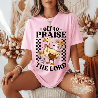 Off to Praise the Lord Shirt | Christian Goose Tee | Cute Faith Graphic T-Shirt | Trendy Christian Shirt for WomenSThe Flat Creek Shop LLC