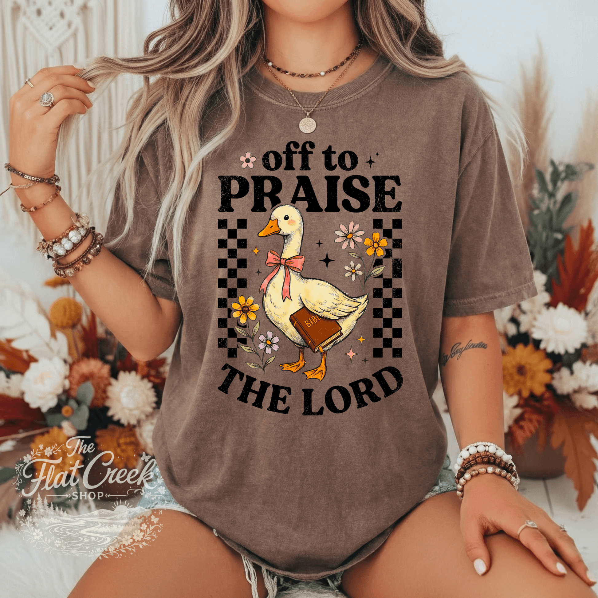 Off to Praise the Lord Shirt | Christian Goose Tee | Cute Faith Graphic T-Shirt | Trendy Christian Shirt for WomenSThe Flat Creek Shop LLC