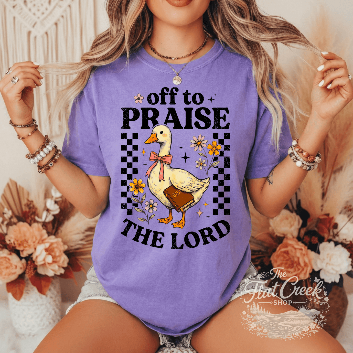 Off to Praise the Lord Shirt | Christian Goose Tee | Cute Faith Graphic T-Shirt | Trendy Christian Shirt for WomenSThe Flat Creek Shop LLC