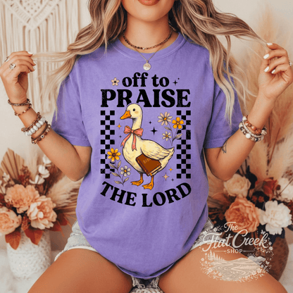 Off to Praise the Lord Shirt | Christian Goose Tee | Cute Faith Graphic T-Shirt | Trendy Christian Shirt for WomenSThe Flat Creek Shop LLC