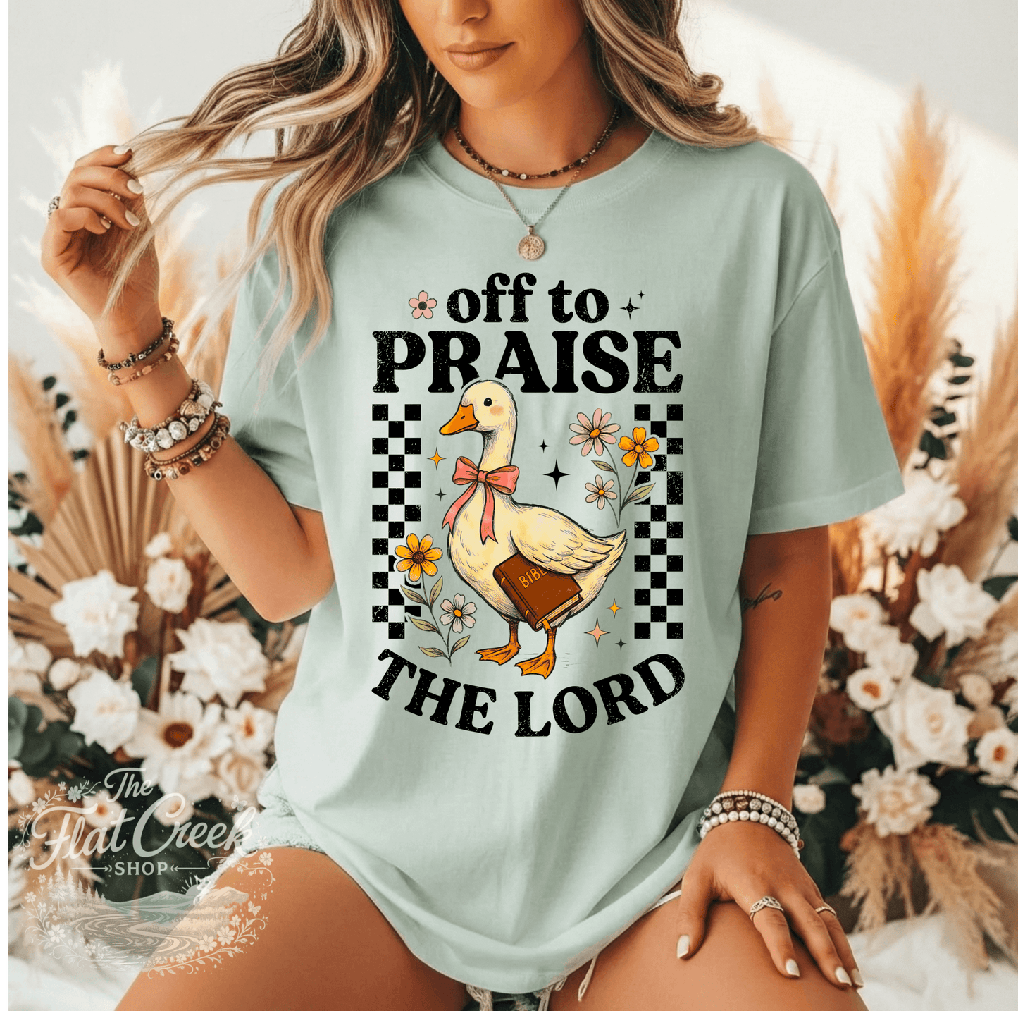 Off to Praise the Lord Shirt | Christian Goose Tee | Cute Faith Graphic T-Shirt | Trendy Christian Shirt for WomenSThe Flat Creek Shop LLC