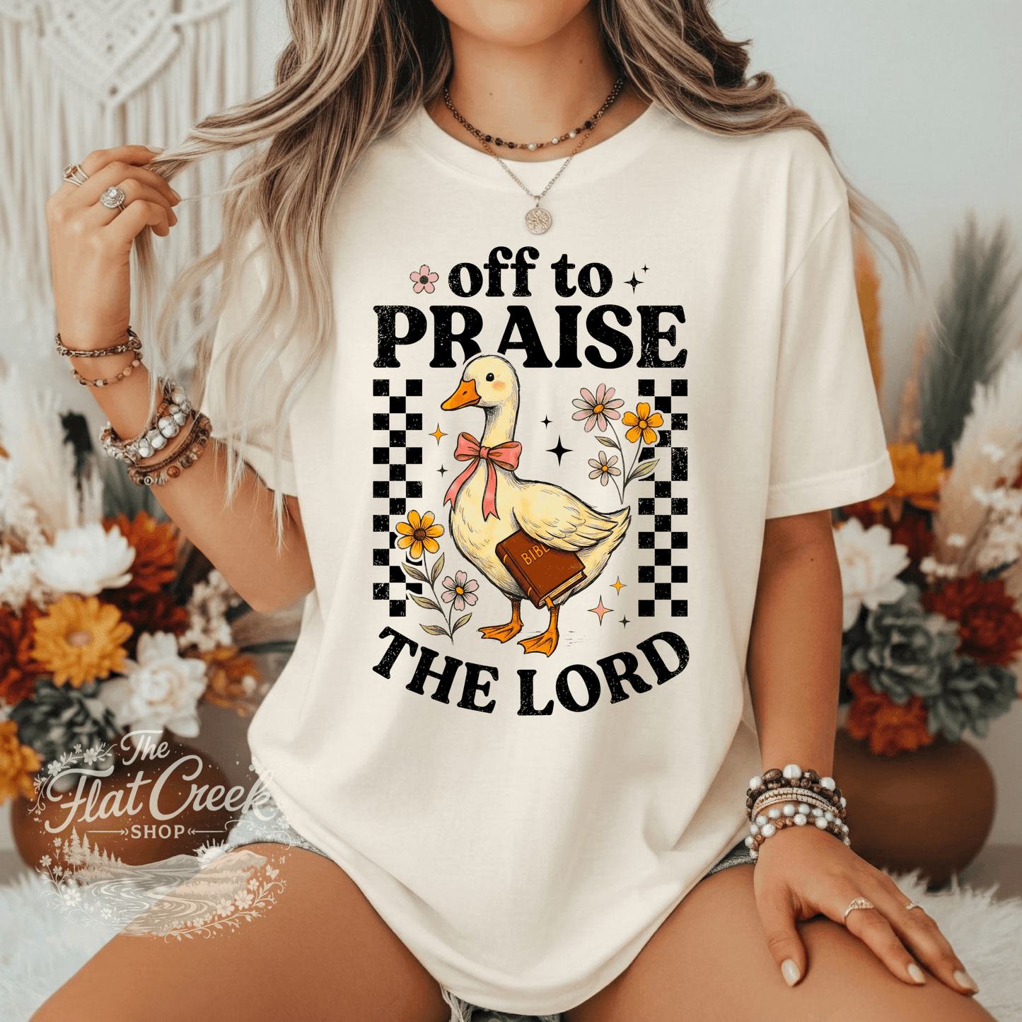 Off to Praise the Lord Shirt | Christian Goose Tee | Cute Faith Graphic T-Shirt | Trendy Christian Shirt for WomenSThe Flat Creek Shop LLC