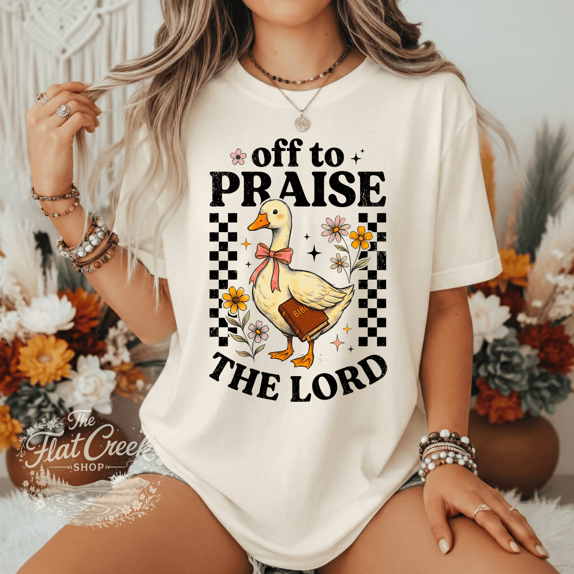 Off to Praise the Lord Shirt | Christian Goose Tee | Cute Faith Graphic T-Shirt | Trendy Christian Shirt for WomenSThe Flat Creek Shop LLC