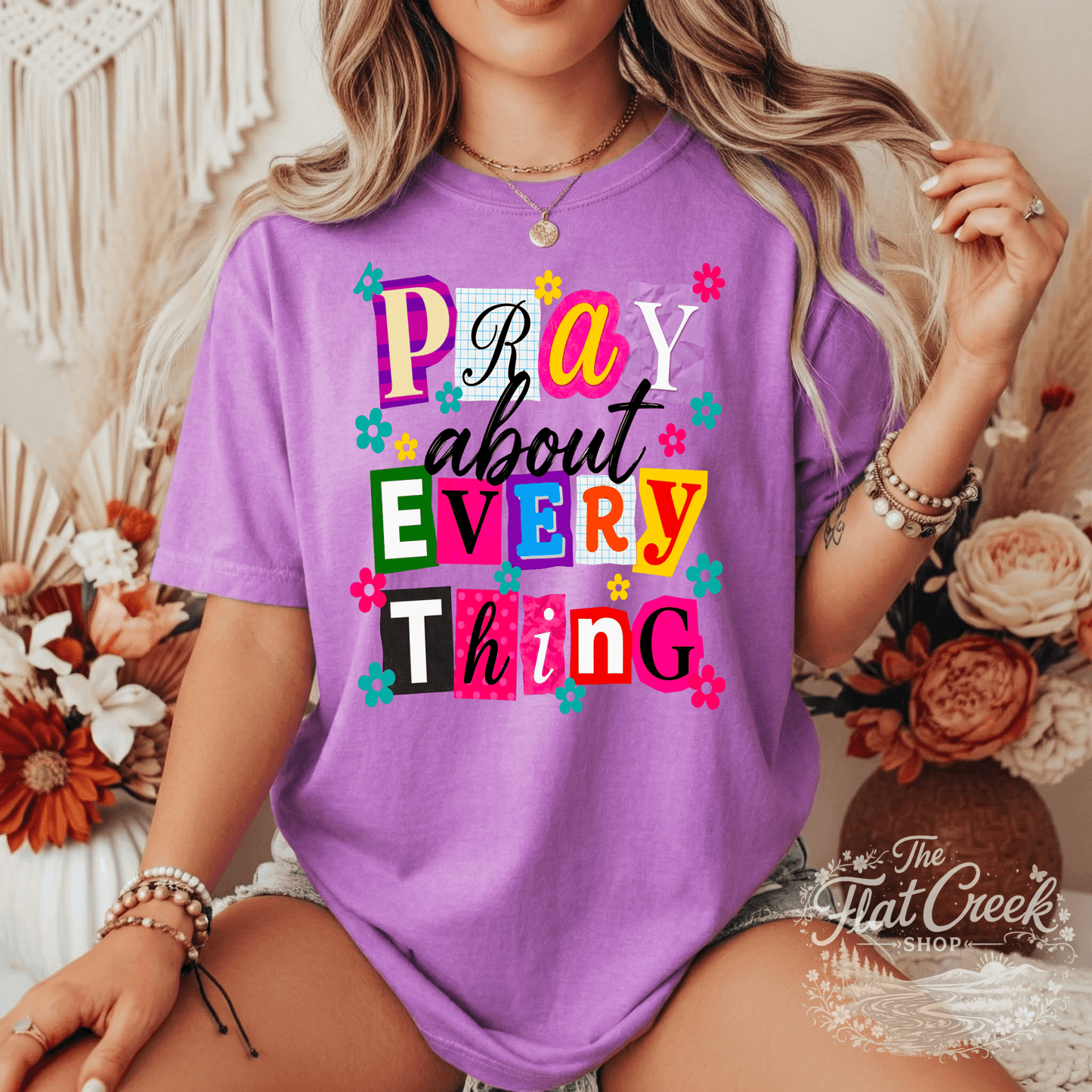 Pray About Everything Shirt | Christian Graphic Tee | Colorful Faith Tee | Comfort Colors StyleSThe Flat Creek Shop LLC