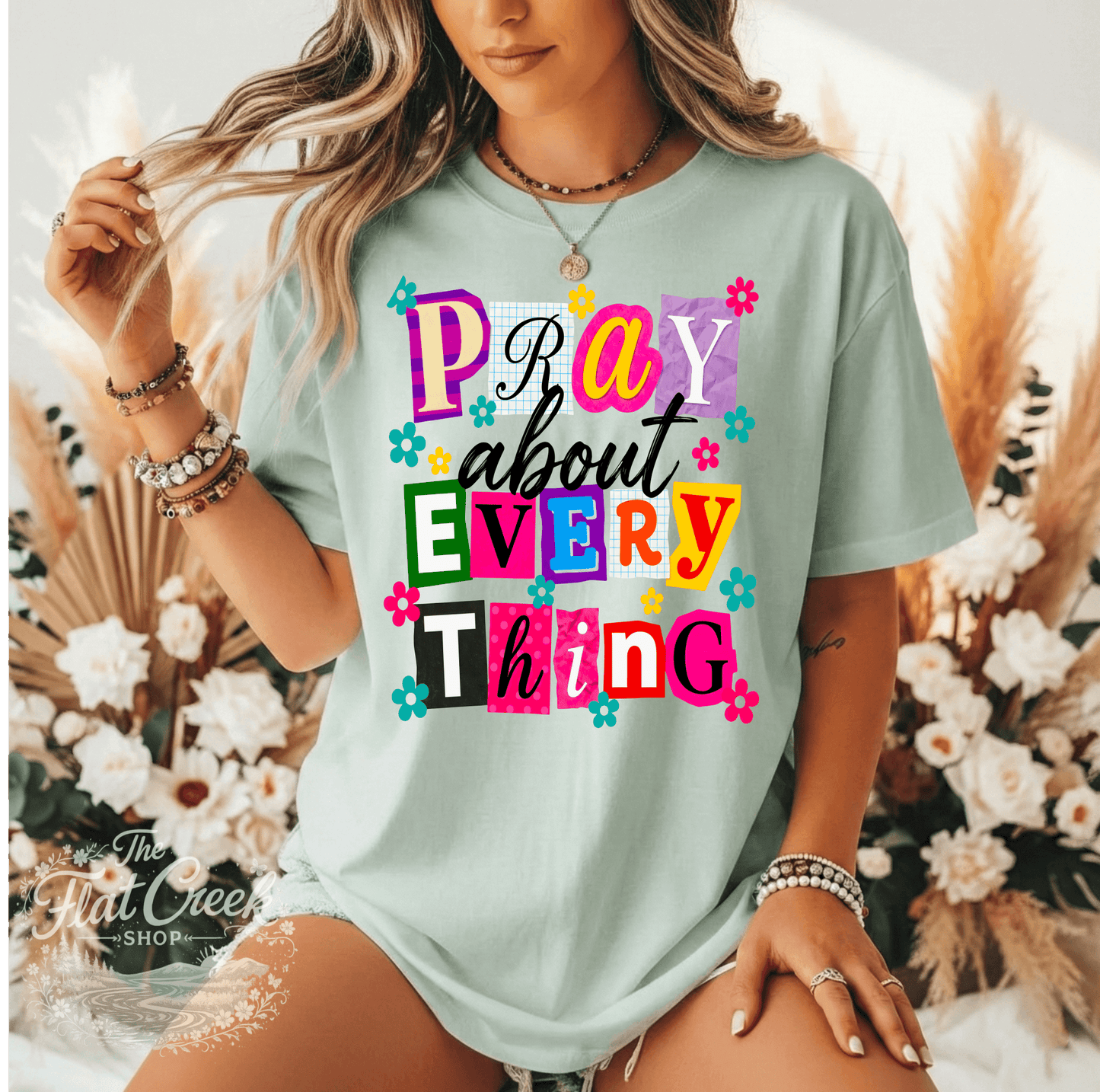 Pray About Everything Shirt | Christian Graphic Tee | Colorful Faith Tee | Comfort Colors StyleSThe Flat Creek Shop LLC