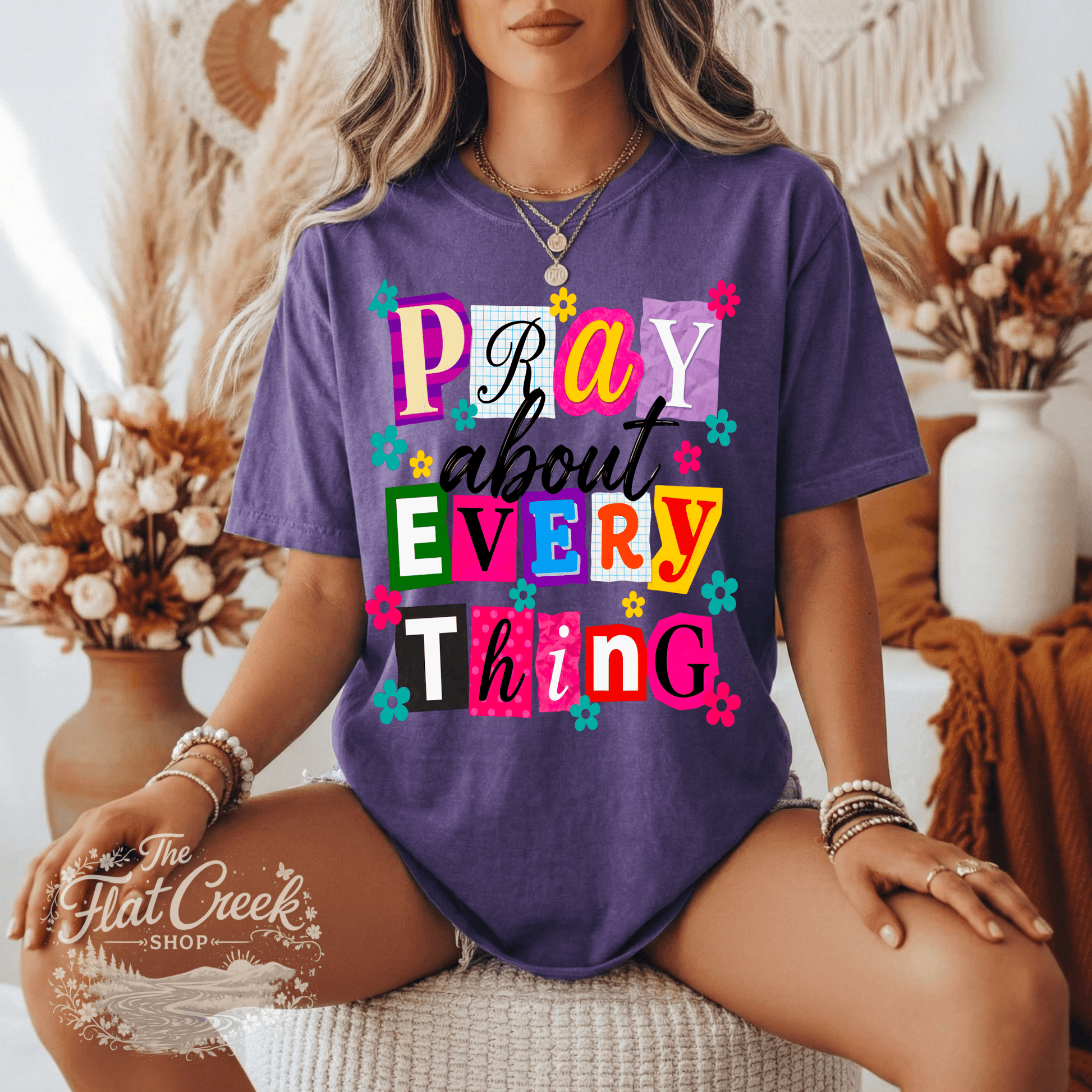 Pray About Everything Shirt | Christian Graphic Tee | Colorful Faith Tee | Comfort Colors StyleSThe Flat Creek Shop LLC