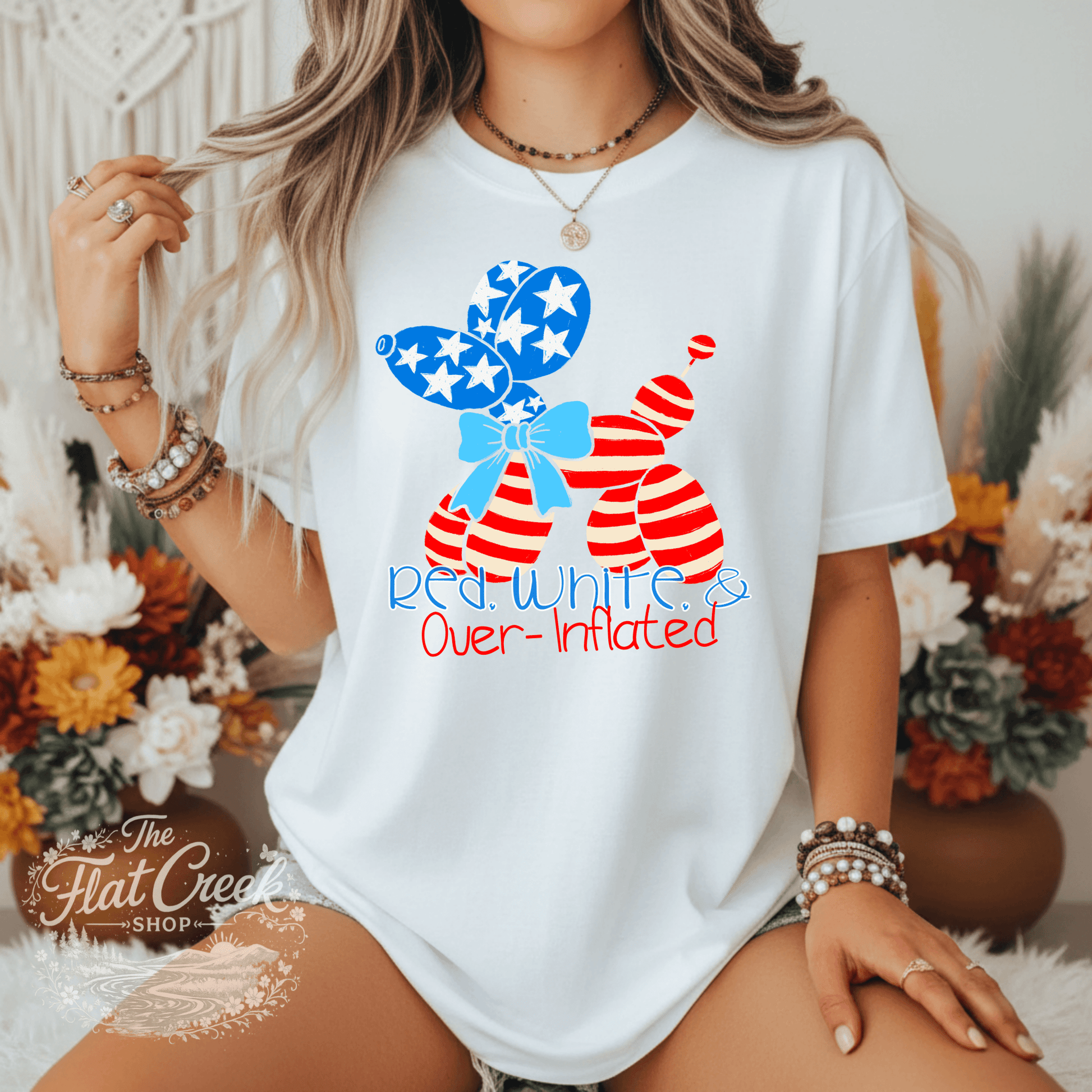 Red White and Over Inflated Shirt | Funny Patriotic Tee | 4th of July Graphic Tee | Comfort Colors StyleSThe Flat Creek Shop LLC