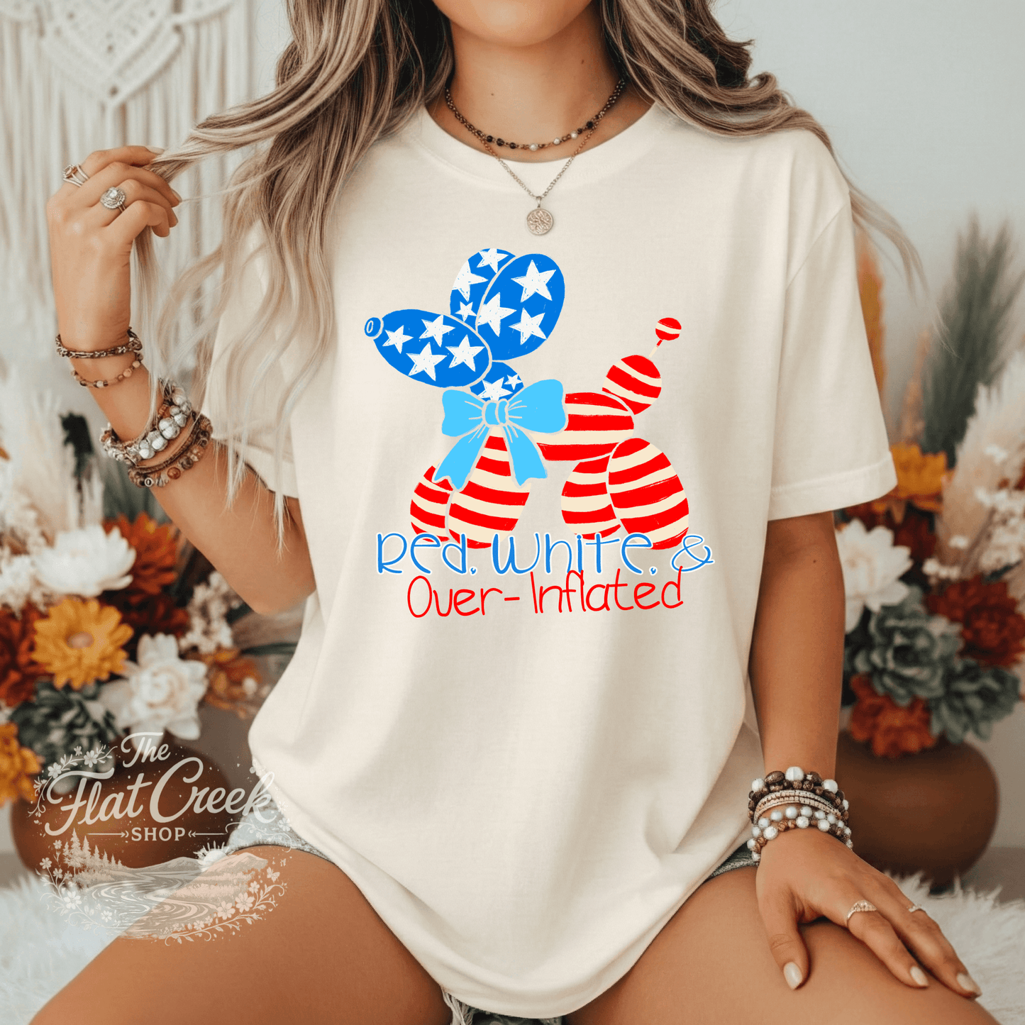 Red White and Over Inflated Shirt | Funny Patriotic Tee | 4th of July Graphic Tee | Comfort Colors StyleSThe Flat Creek Shop LLC