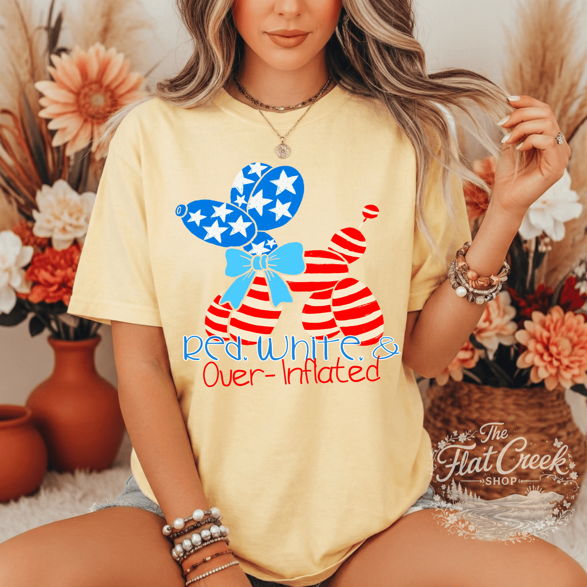 Red White and Over Inflated Shirt | Funny Patriotic Tee | 4th of July Graphic Tee | Comfort Colors StyleSThe Flat Creek Shop LLC