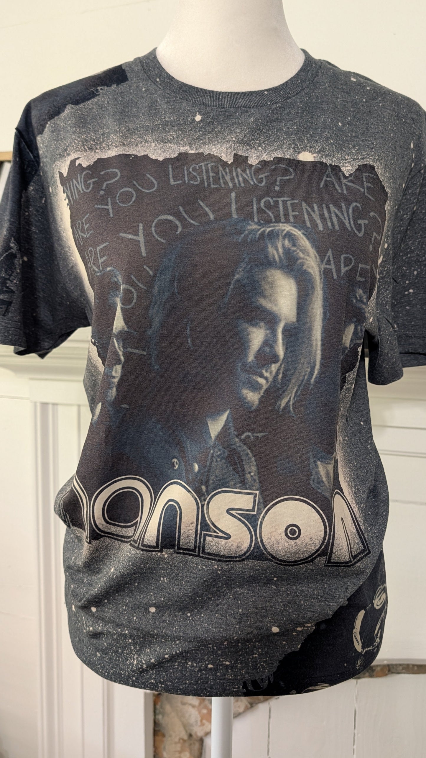 Dark heather bleached T-shirt with nostalgic boy band design theflatcreekshop 