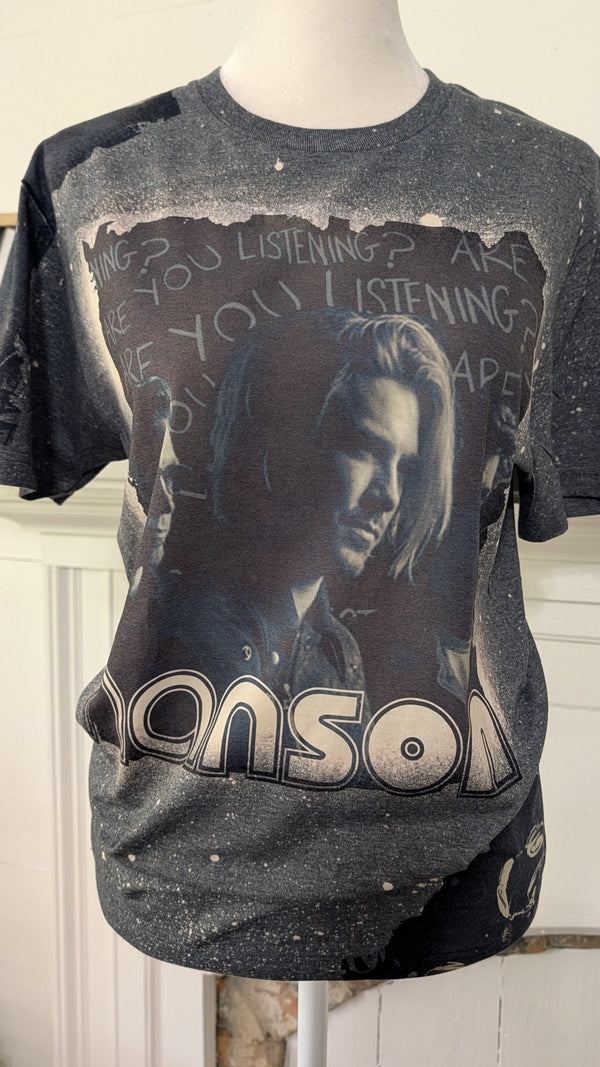Dark heather bleached T-shirt with nostalgic boy band design theflatcreekshop 