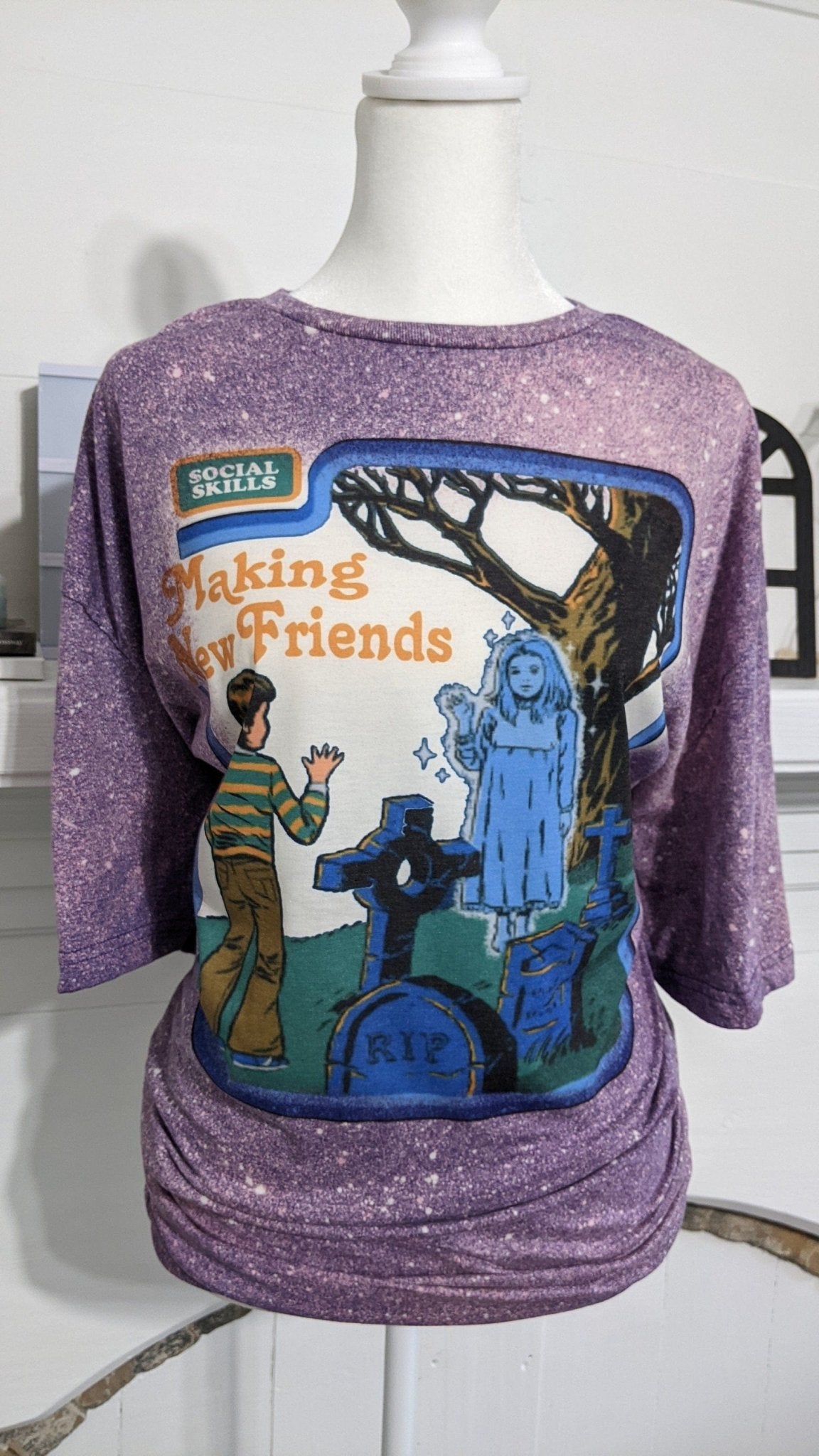 Scary Ghost Movie Bleached T-Shirt | Social Skills Halloween TeeSmallThe Flat Creek Shop LLC