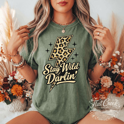 Stay Wild Darlin Shirt | Leopard Lightning Bolt Tee | Western Graphic Tee | Comfort Colors StyleSThe Flat Creek Shop LLC