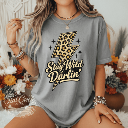 Stay Wild Darlin Shirt | Leopard Lightning Bolt Tee | Western Graphic Tee | Comfort Colors StyleSThe Flat Creek Shop LLC