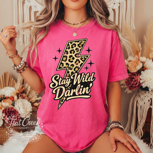 Stay Wild Darlin Shirt | Leopard Lightning Bolt Tee | Western Graphic Tee | Comfort Colors StyleSThe Flat Creek Shop LLC
