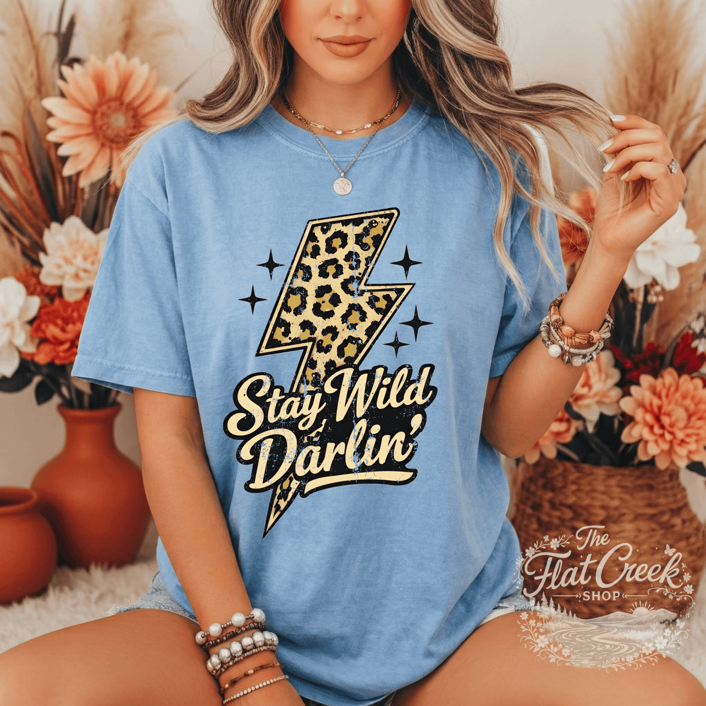 Stay Wild Darlin Shirt | Leopard Lightning Bolt Tee | Western Graphic Tee | Comfort Colors StyleSThe Flat Creek Shop LLC