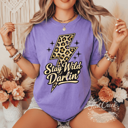 Stay Wild Darlin Shirt | Leopard Lightning Bolt Tee | Western Graphic Tee | Comfort Colors StyleSThe Flat Creek Shop LLC