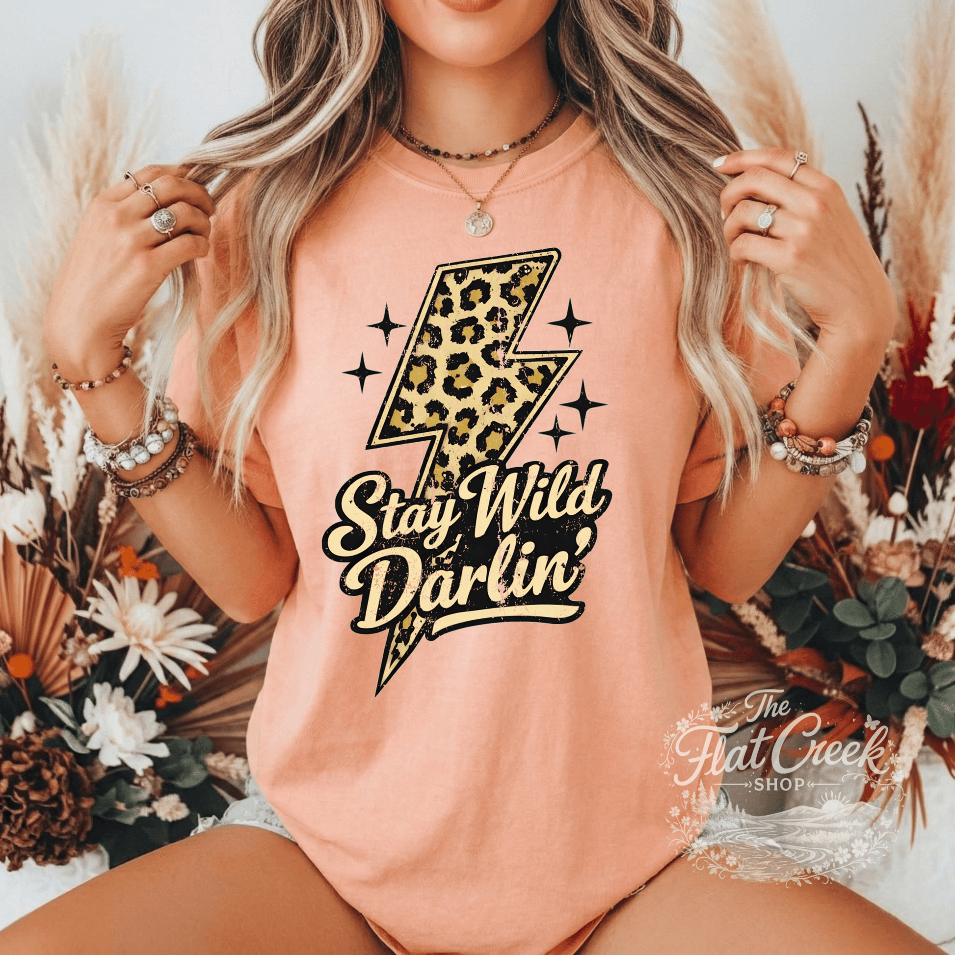 Stay Wild Darlin Shirt | Leopard Lightning Bolt Tee | Western Graphic Tee | Comfort Colors StyleSThe Flat Creek Shop LLC