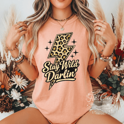 Stay Wild Darlin Shirt | Leopard Lightning Bolt Tee | Western Graphic Tee | Comfort Colors StyleSThe Flat Creek Shop LLC