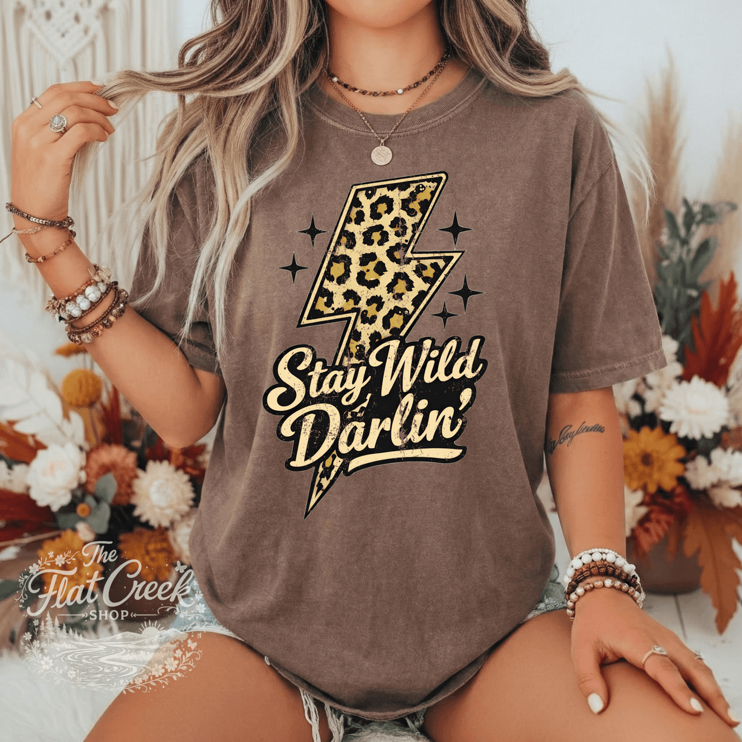Stay Wild Darlin Shirt | Leopard Lightning Bolt Tee | Western Graphic Tee | Comfort Colors StyleSThe Flat Creek Shop LLC