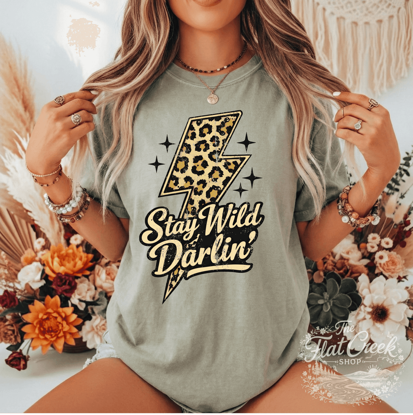 Stay Wild Darlin Shirt | Leopard Lightning Bolt Tee | Western Graphic Tee | Comfort Colors StyleSThe Flat Creek Shop LLC