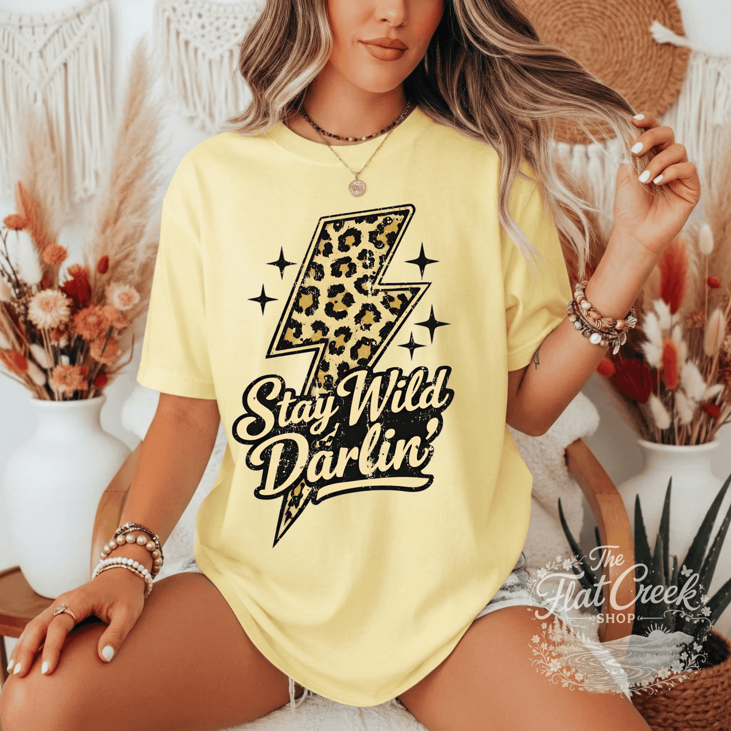 Stay Wild Darlin Shirt | Leopard Lightning Bolt Tee | Western Graphic Tee | Comfort Colors StyleSThe Flat Creek Shop LLC