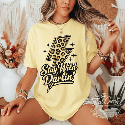Stay Wild Darlin Shirt | Leopard Lightning Bolt Tee | Western Graphic Tee | Comfort Colors StyleSThe Flat Creek Shop LLC