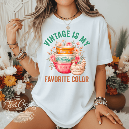 Vintage Is My Favorite Color Graphic Tee | Retro Mixing Bowl Shirt | Farmhouse Floral T-ShirtSThe Flat Creek Shop LLC