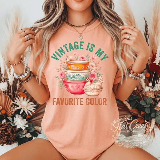Vintage Is My Favorite Color Graphic Tee | Retro Mixing Bowl Shirt | Farmhouse Floral T-ShirtSThe Flat Creek Shop LLC