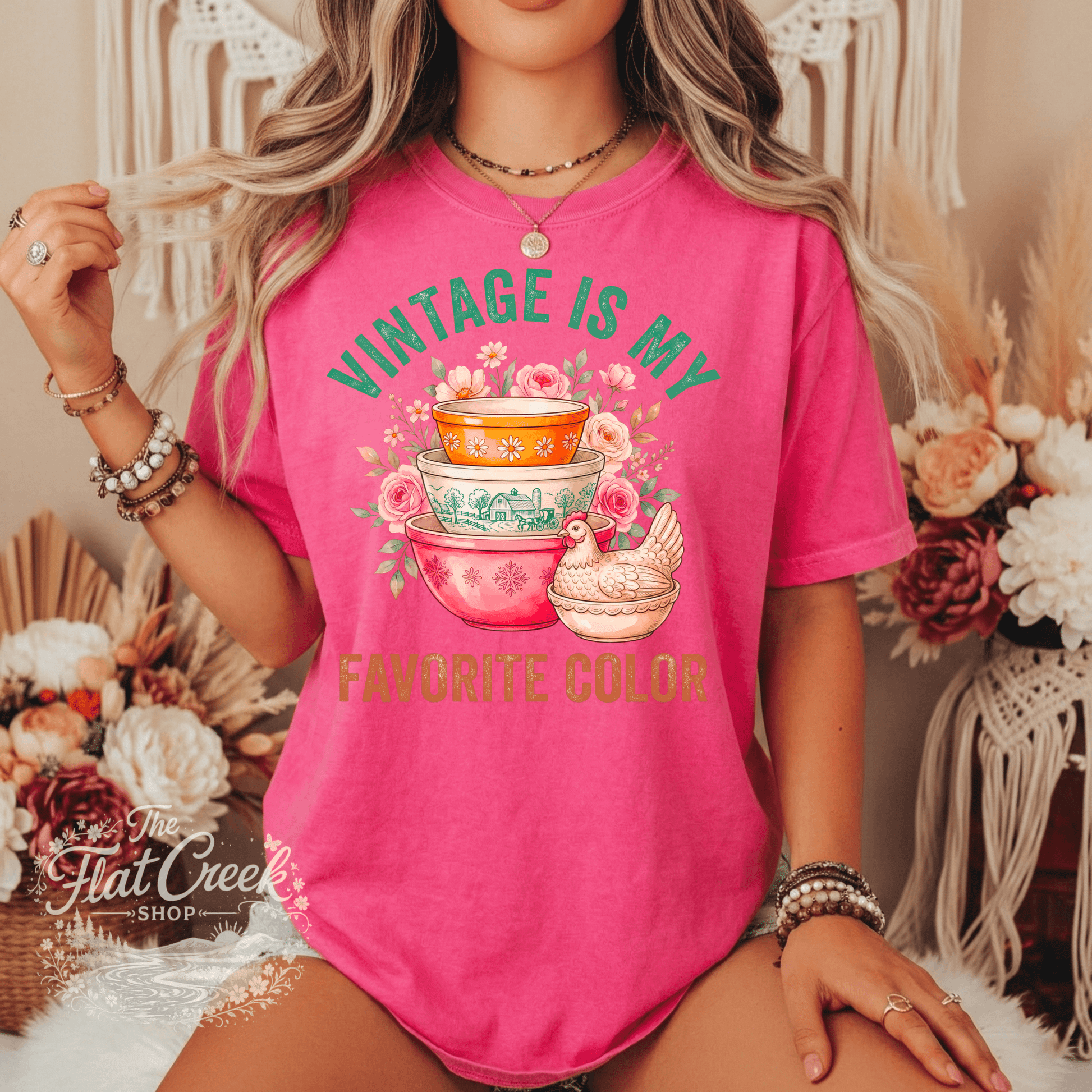 Vintage Is My Favorite Color Graphic Tee | Retro Mixing Bowl Shirt | Farmhouse Floral T-ShirtSThe Flat Creek Shop LLC